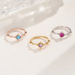 Personalised Vine Birthstone Ring with Zircon Dainty Jewellery Birthday Anniversary Promise Gift for Women