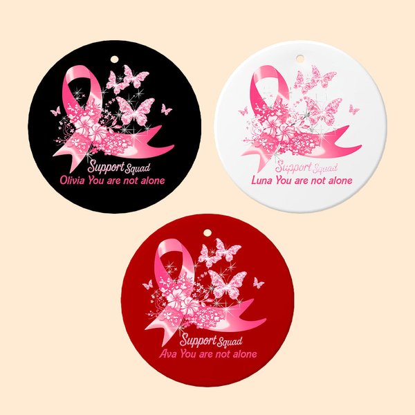 Personalisierte rosa Schleife Schmetterling Beating Breast Cancer Weihnachtsschmuck mit Namen Weihnachtsbaumschmuck Geschenk für Frauen Krebs Kämpfer