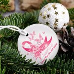 Personalised Pink Ribbon Butterfly Beating Breast Cancer Christmas Ornament with Name Christmas Tree Decor Gift for Women Cancer Fighter