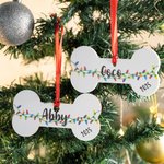Personalised Dog Bone Shaped Christmas Lights Ornament Stocking Tag with Text and Year Christmas Tree Decor Gift for Pet Lovers
