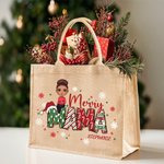 Personalised Cartoon Character Christmas Theme Reusable Jute Tote Bag with Name Merry Christmas Gift for Women Girl