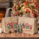 Personalised Cartoon Character Christmas Theme Reusable Jute Tote Bag with Name Merry Christmas Gift for Women Girl