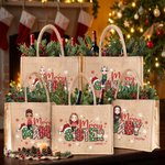 Personalised Cartoon Character Christmas Theme Reusable Jute Tote Bag with Name Merry Christmas Gift for Women Girl