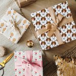 Personalised Christmas Hat Scarf Cartoon Dog Wrapping Paper with Name Festive Christmas Gift for Dog Lover