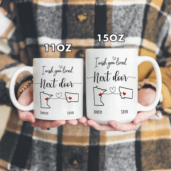 Personalised I Wish You Lived Next Door Map Ceramic Mug with Name Birthday Long Distance Gift for Family Friends