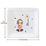 Personalized Ceramic Cartoon Character Birth Flower Square Trinket Jewelry Dish with Name Wedding Engagement Gift for Women