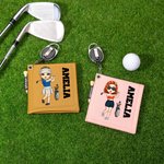 Personalisierte Saugfähiges Cartoon-Figur PU-Leder-Golfhandtuch mit Golf-Tee und Einziehbarem Clip Tragbare Accessoire Geschenk für Golfliebhaber