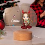 Gepersonaliseerde Cartoon Meisje Vrouwen Acryl Nacht Licht Ornament met Houten Basis met Naam en Geboorte Bloem Verjaardag Cadeau voor Vriendin Familie