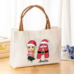 Chapeau de Père Noël Personnalisé Personnage de dessin animé Bonhomme de neige Renne Initiale Poignée en cuir Sac fourre-tout en toile avec Nom Noël F