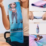 Personalized Cartoon Fitness Girl Design Super Absorbent Portable Sport Towel with Name and Hanging Loop Gym Workout Birthday Gift for Sports Lovers
