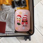 Personalizado Cartoon Carácter Navidad Inicial Joyero de cuero con nombre de cambio de color LED Espejo de maquillaje Regalo de Navidad para los amigo