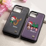 Gepersonaliseerde Cartoon Karakter Kerst Hoed Naam Initial Lederen Flip Telefoon Case met kaarthouder RFID Blokkeren Kerstcadeau voor familie