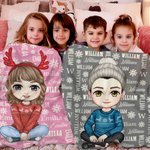 Personalized Cartoon Character Snowflake Word Cloud Soft Throw Blanket with Name Home Decor Birthday Christmas Gift for Kids Family
