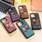 Gepersonaliseerde Cartoon Karakter Kerst Hoed Naam Initial Lederen Flip Telefoon Case met kaarthouder RFID Blokkeren Kerstcadeau voor familie