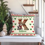 Animales personalizados en jersey de Navidad Funda de almohada suave con inicial de punto y nombre Decoración del hogar Regalo de Navidad para la fami