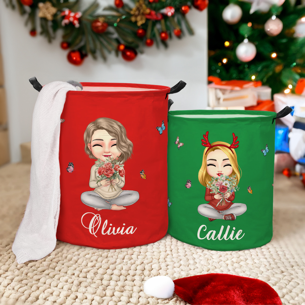 Panier à linge de rangement pour jouets avec poignée, personnalisé par un personnage de dessin animé, avec fleur de naissance, pour pendaison de créma