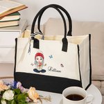 Sac en Toile Personnalisé avec Nom Personnage et Fleurs de Naissance Sac Tote de Grande Capacité pour Femme Cadeau Noël Anniversaire Fête des Mères