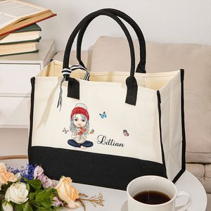 Sac en Toile Personnalisé avec Nom Personnage et Fleurs de Naissance Sac Tote de Grande Capacité pour Femme Cadeau Noël Anniversaire Fête des Mères