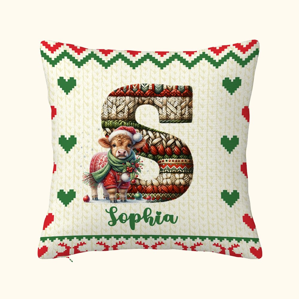 Animaux en pull de Noël Personnalisé Taie d'Oreiller Douce avec Initiales et Nom en Tricot Décoration de Maison Cadeau de Noël pour Famille Enfants