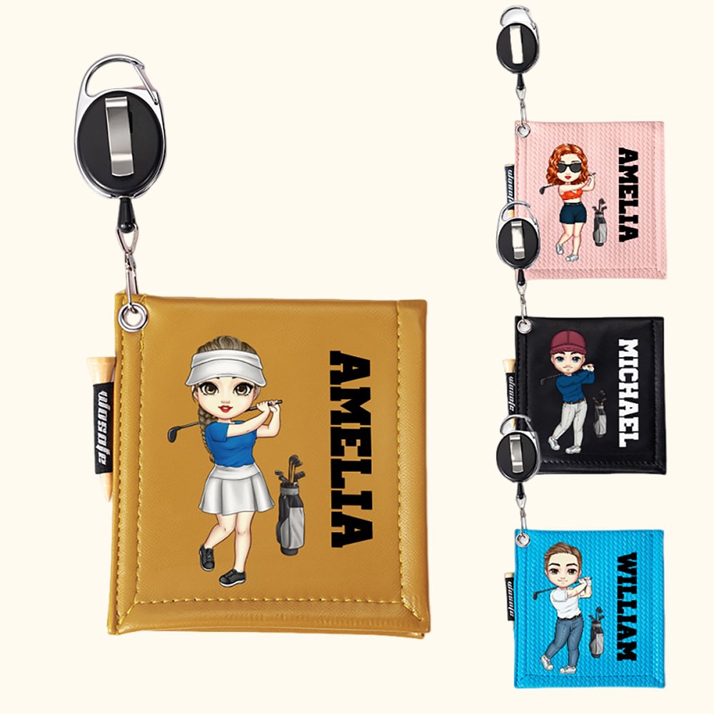 Serviette de golf en cuir PU avec tees et clip rétractable Accessoires portables Cadeau d'anniversaire pour les amateurs de golf