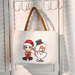 Chapeau de Père Noël Personnalisé Personnage de dessin animé Bonhomme de neige Renne Initiale Poignée en cuir Sac fourre-tout en toile avec Nom Noël F