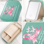 Scatola portagioie personalizzata con nome in pelle e specchio LED regolabile per il trucco, regalo di compleanno per pazienti affetti da cancro al se