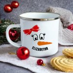 Personalised Cute Carrot Snowman 12oz Enamel Mug with Name Birthday Christmas Gift for Family Kids