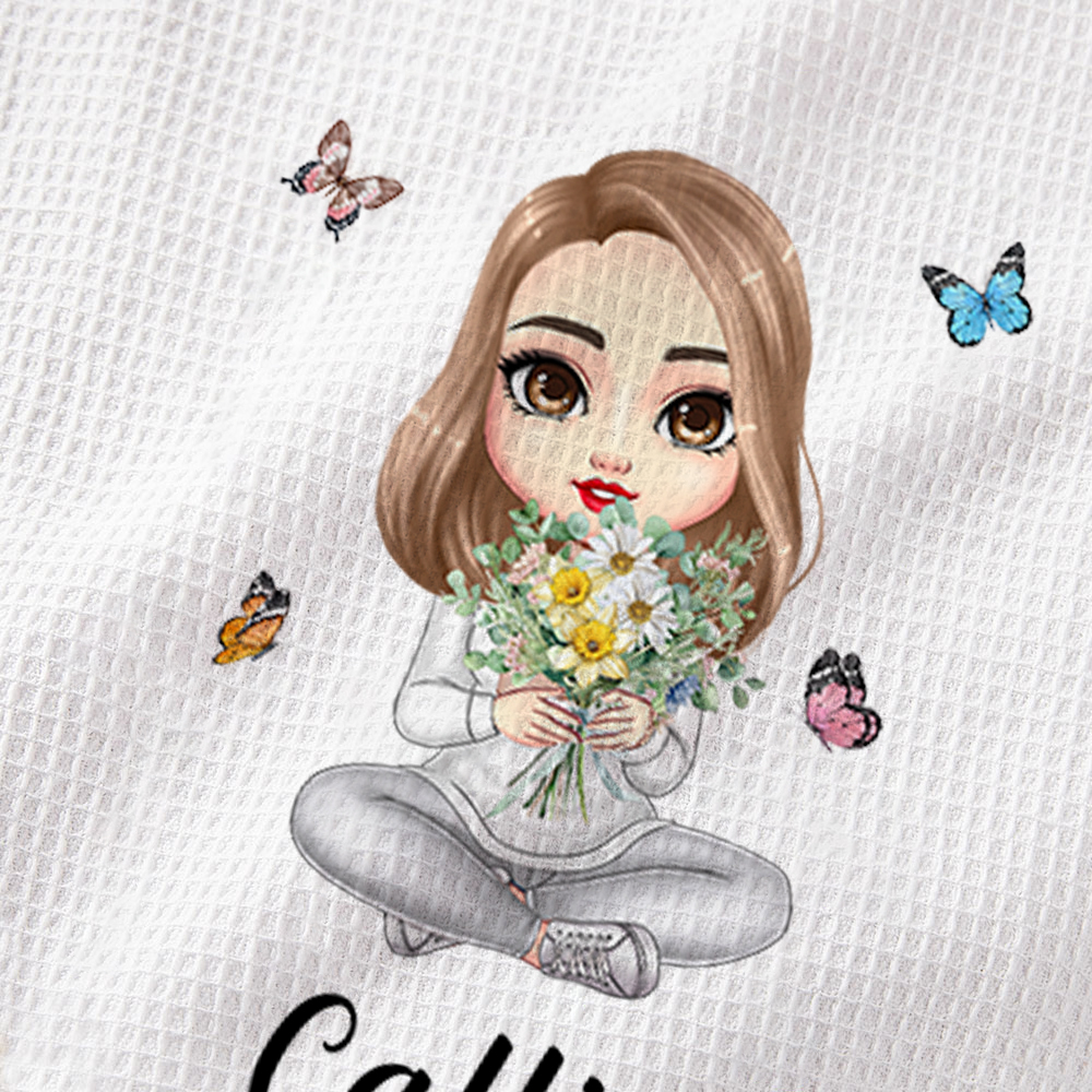 Personalized Cartoon Family Birth Flower 100% Cotton Absorbent Waffle ...
