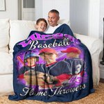 Couverture en Polaire ou Sherpa Personnalisée avec Nom Texte Numéro et 1-5 Photos Cadeau Anniversaire pour Amateur de Sport de Balle