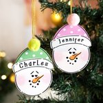 Henkilökohtainen käsin maalattu Pom Pom Hat puinen lumiukko joulukoriste nimellä söpö joulukuusi sisustus festivaali lahja perheelle lapsille