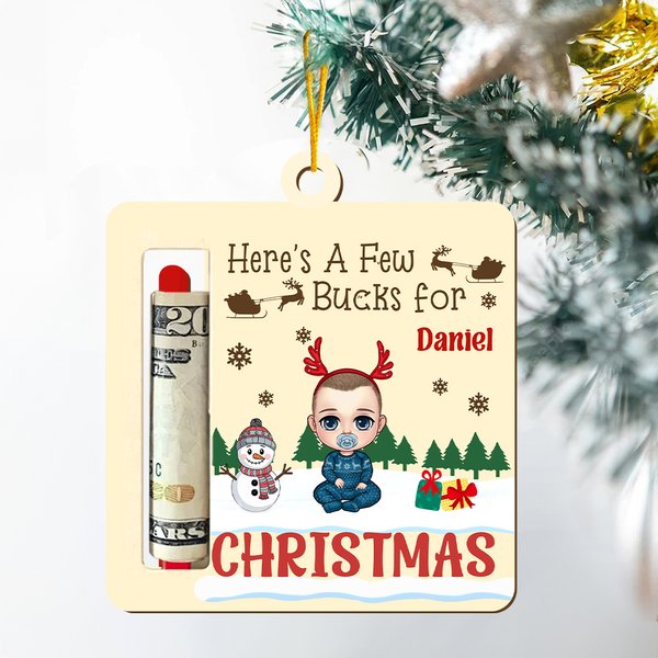 Personalised Cartoon Character Snowman Wooden Money Holder Christmas Ornament with Name Christmas Tree Hanging Decor Gift for Family