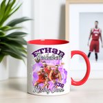 Personalisierte bunte Flamme Lightning 1-5 Fotos Collage 11oz Keramik Becher Untersetzer mit Namen Geburtstag Team Geschenk für Sportliebhaber Spieler