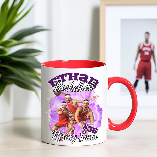 Personalisierte bunte Flamme Lightning 1-5 Fotos Collage 11oz Keramik Becher Untersetzer mit Namen Geburtstag Team Geschenk für Sportliebhaber Spieler