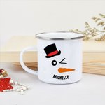 Personalised Cute Carrot Snowman 12oz Enamel Mug with Name Birthday Christmas Gift for Family Kids