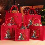Personalised Cartoon Character with Christmas Tree Reusable Red Jute Tote Gift Bag with Initial and Name Christmas Party Gift for Family Kids