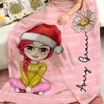 Personalizado de dibujos animados de Papá Noel sombrero de nacimiento de flores suave manta con nombres multicolor decoración del hogar de Navidad reg