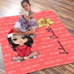 Personalizado de dibujos animados de Papá Noel sombrero de nacimiento de flores suave manta con nombres multicolor decoración del hogar de Navidad reg