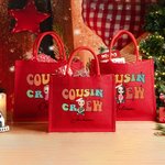Personalised Cousin Crew Cartoon Character Large Red Burlap Tote Bag with Name Party Favor Christmas Gift for Kids Adults