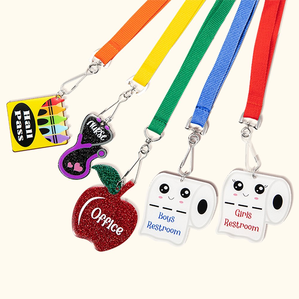 Badge de salle de classe en acrylique personnalisé avec lanière détachable Fournitures scolaires Cadeau pour enseignant Étudiant