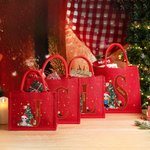 Personalised Cartoon Character with Christmas Tree Reusable Red Jute Tote Gift Bag with Initial and Name Christmas Party Gift for Family Kids