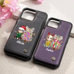 Personalizzato Cartoon Girl Glitter Bow Christmas Tree Pelle Flip Portafoglio Phone Case con portacarte e blocco RFID regalo per la famiglia amico