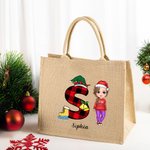 Personalizada Navidad Inicial Caricatura Personaje Ecológico Bolsa de Yute con Nombre Regalo de Navidad para la Familia Amigo