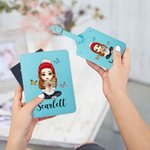 Personalized Cartoon Character Birth Flower Bouquet PU Leather Passport Holder Luggage Tag with Name Birthday Accessory Gift for Women