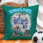 Personalized 1-5 Photo Brilliant Lightning Baseball Football Throw Pillow Cover with Name Home Decor Birthday Gift for Sports Lover