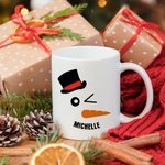 Personalizzato Carino sorridente Carrot Nose Snowman Face 11 oz / 15 oz tazza di ceramica con nome Natale Festival Inverno regalo per i bambini della 