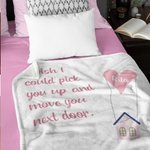 Personalised Flying Heart House I Wish I Can Move You Next Door Soft Fleece Blanket with Name Long Distance Friendship Gift for Friend Bestie