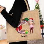 Personalizada Navidad Inicial Caricatura Personaje Ecológico Bolsa de Yute con Nombre Regalo de Navidad para la Familia Amigo