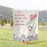 Personalised Flying Heart House I Wish I Can Move You Next Door Soft Fleece Blanket with Name Long Distance Friendship Gift for Friend Bestie