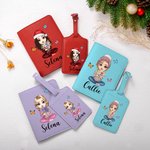 Personalized Cartoon Character Birth Flower Bouquet PU Leather Passport Holder Luggage Tag with Name Birthday Accessory Gift for Women