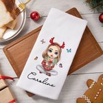 Personalised Cartoon Family Birth Flower 100% Cotton Absorbent Waffle Tea Towel with  Name Kitchen Decor Birthday Housewarming Gift for Mom Grandma